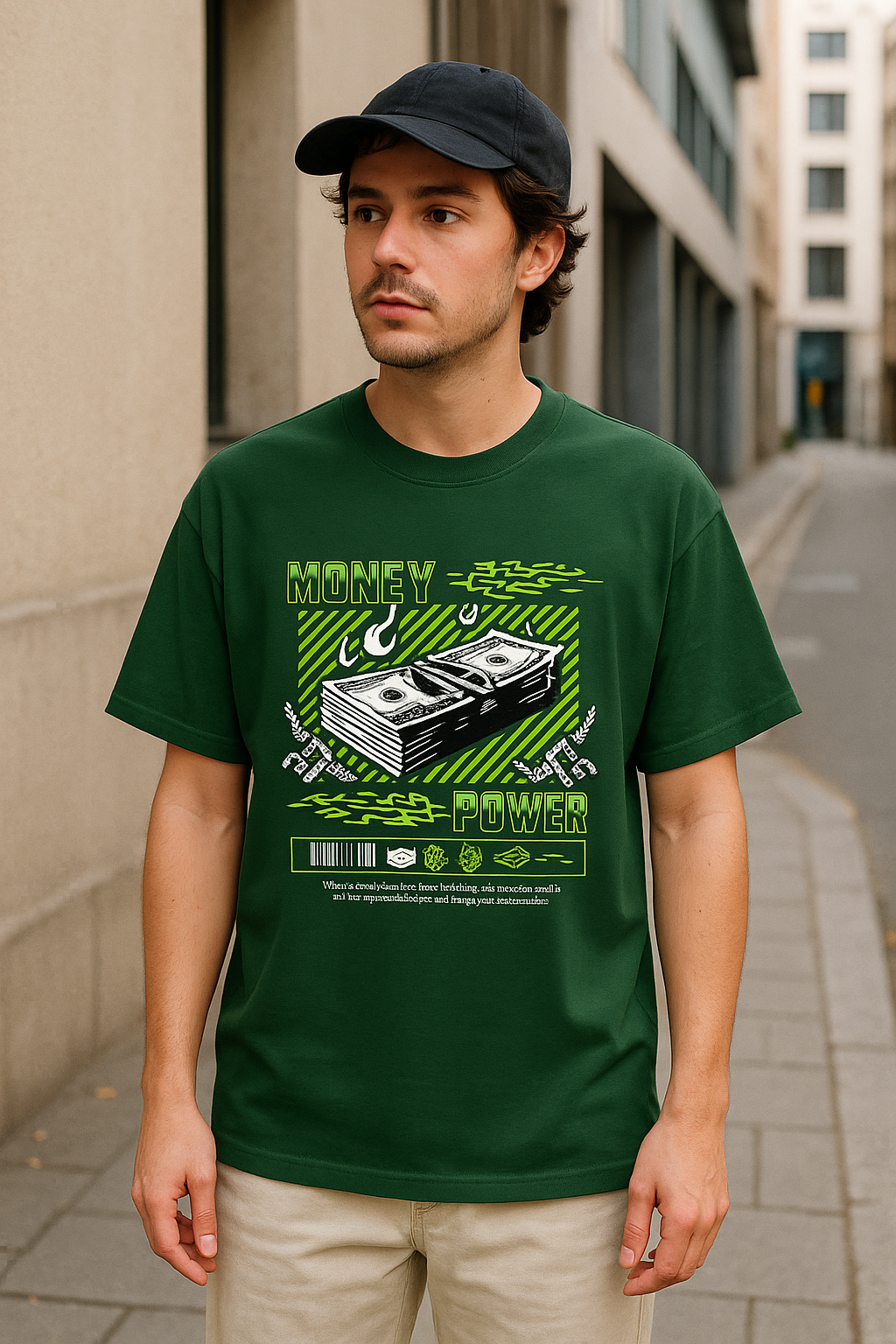 "Money = Power" Oversized T-Shirt – Heavyweight 240 GSM | Green Streetwear Drop