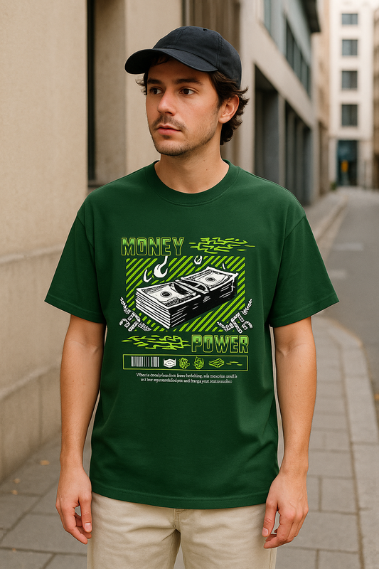 "Money = Power" Oversized T-Shirt – Heavyweight 240 GSM | Green Streetwear Drop
