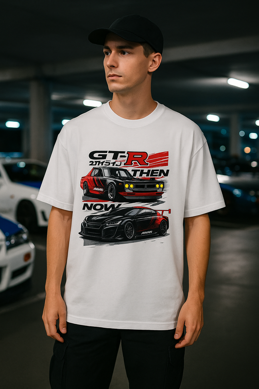 GT-R Then & Now Oversized T-Shirt – 240 GSM Heavy Cotton | JDM Streetwear Edition